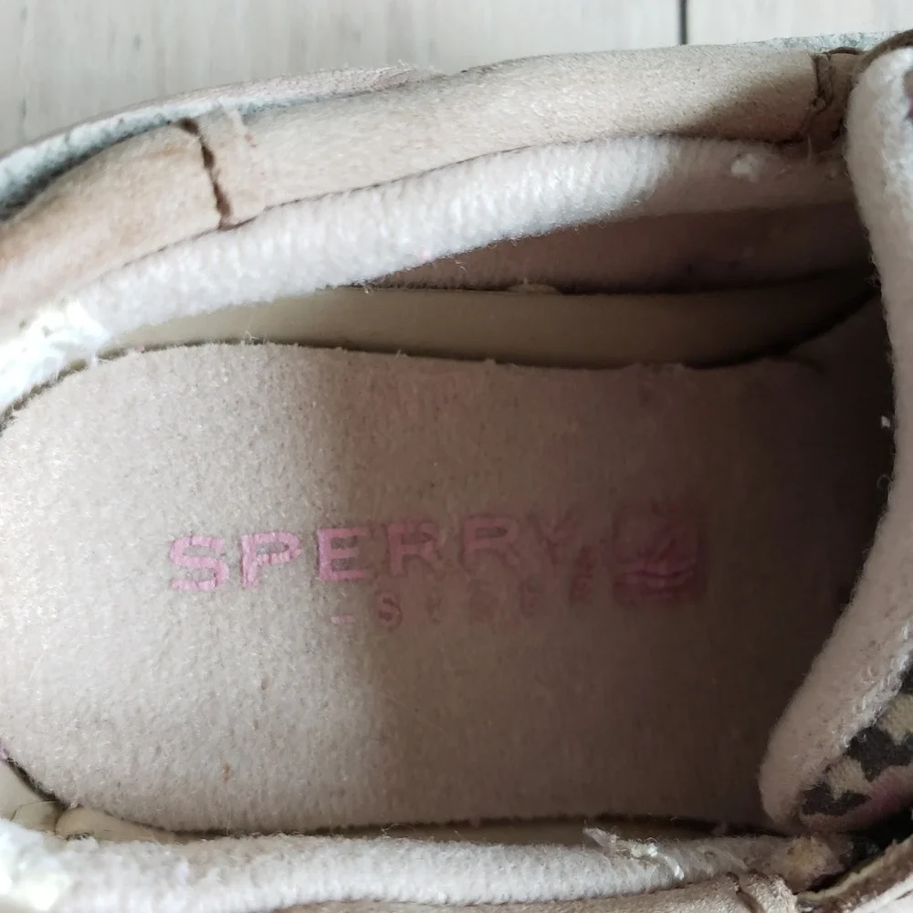 Sperry Kids Songfish Boat Shoe Toddler 5.5 Tan Pink Cheetah Bluefish Memory Foam